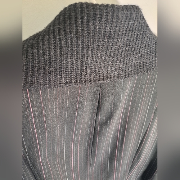 Vex Y2K 100% Wool Black with Pinstripes Zip Up Jacket Size Large - Picture 6 of 6
